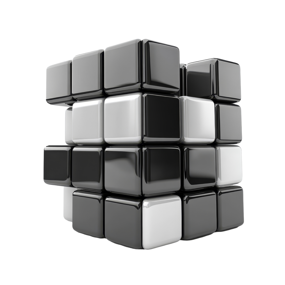 Geometric arrangement of black and transparent cubes in a threedimensional composition creating a modern visual design, Cubes isolated Stock Illustration png
