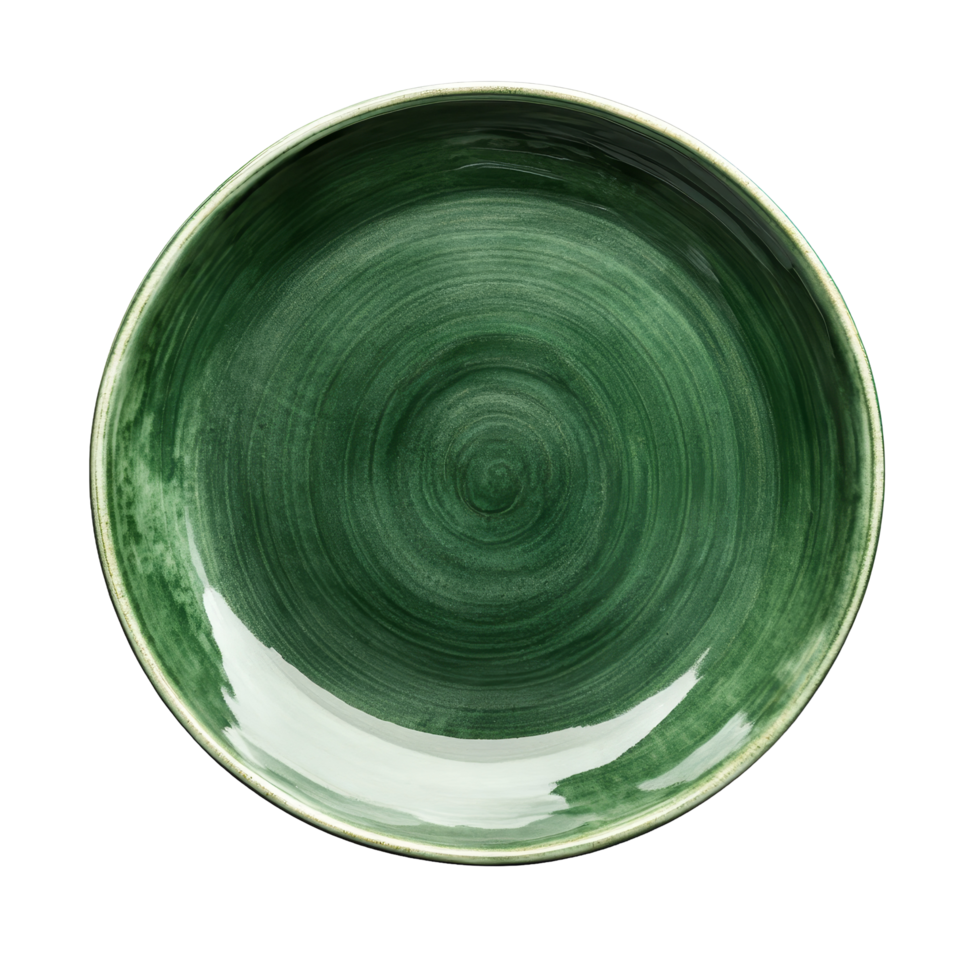 Ceramic green plate with a smooth finish on a clean transparent background showcasing its simple elegance and vibrant color, green ceramic plate isolated on transparent background png