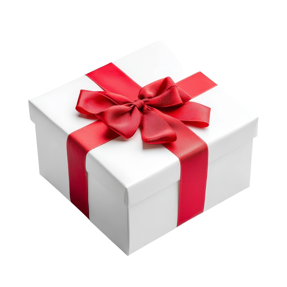 Elegant transparent gift box adorned with a vibrant red bow isolated on a pristine transparent background, transparent gift box with red bow isolated on transparent background Clipping path included png