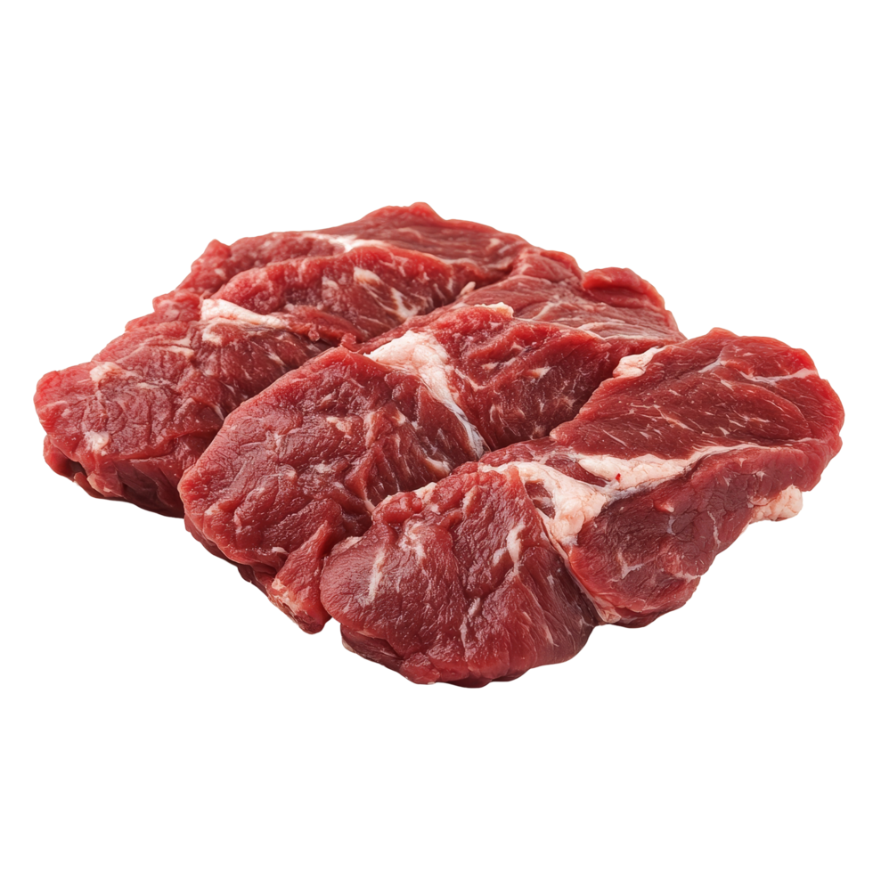 Raw pulp fat tail meat cut into portions, isolated on transparent background for easy selection and preparation, Isolated raw pulp fat tail meat png