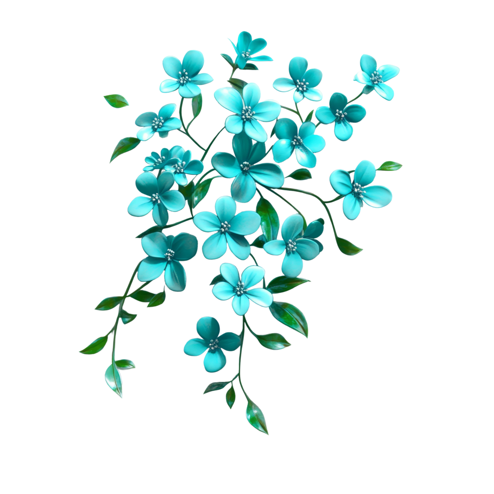 Delicate turquoise flowers arranged beautifully against a bright background showcasing natures charm, bush of delicate turquoise flowers, file of isolated object with shadow on transparent background png