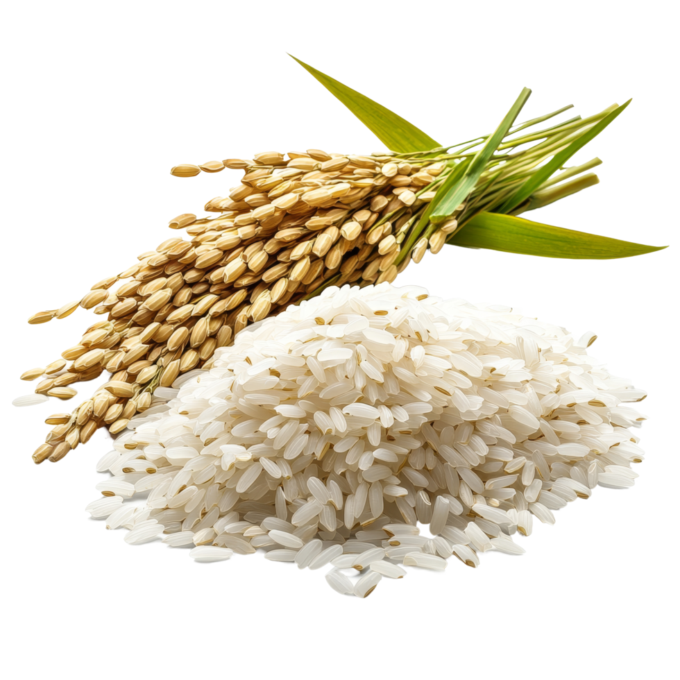 Freshly harvested rice and rice grains isolated on a transparent background showcasing natural agricultural produce, Rice Isolated on transparent background png
