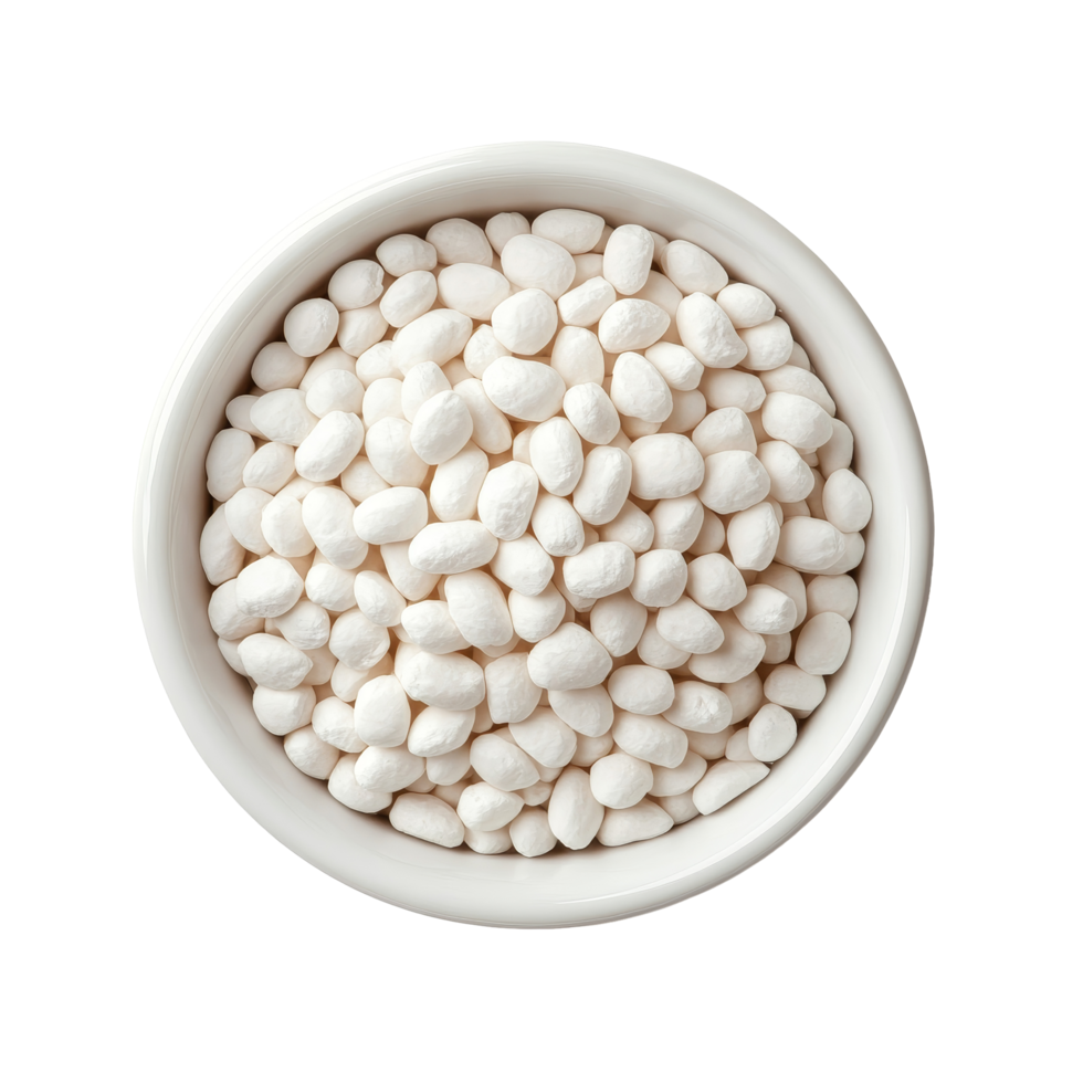 Jobs tears in a transparent bowl isolated on a transparent background showcasing their unique texture and shape, Jobs tears in transparent bowl isolated on transparent background png