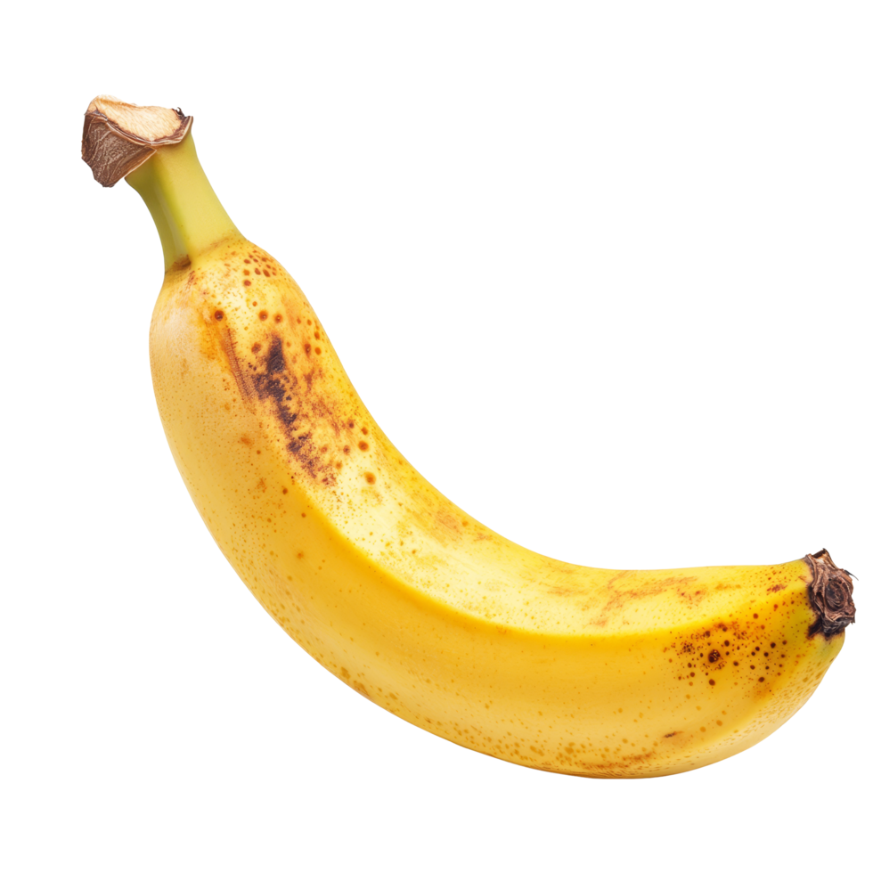 Fresh yellow banana isolated on a transparent background with slight imperfections, Banana isolated png
