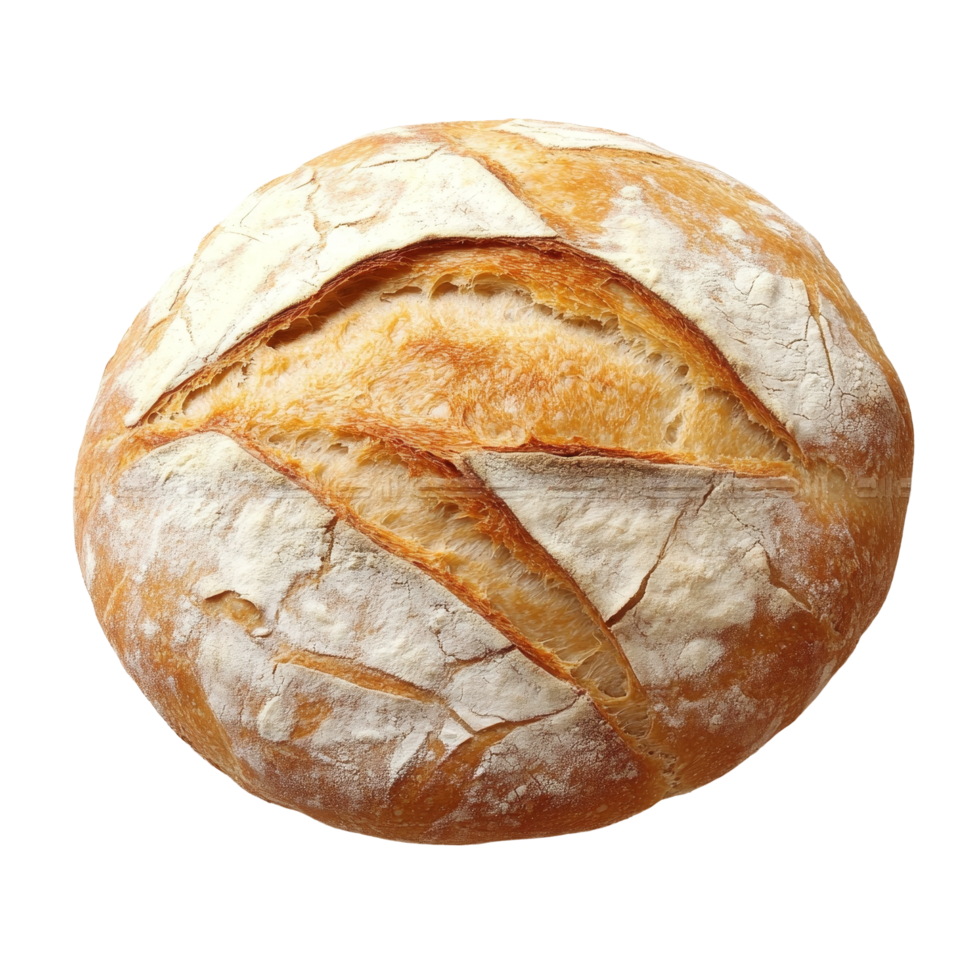 Handcrafted sourdough bread loaf with a golden crust and unique scoring, isolated on a transparent background, Sourdough bread isolated png