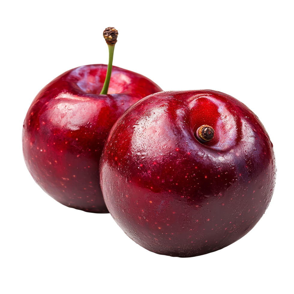 Fresh red cherry plums isolated on a clean transparent background showcasing their rich color and smooth texture, Red cherry plum isolated on transparent background png
