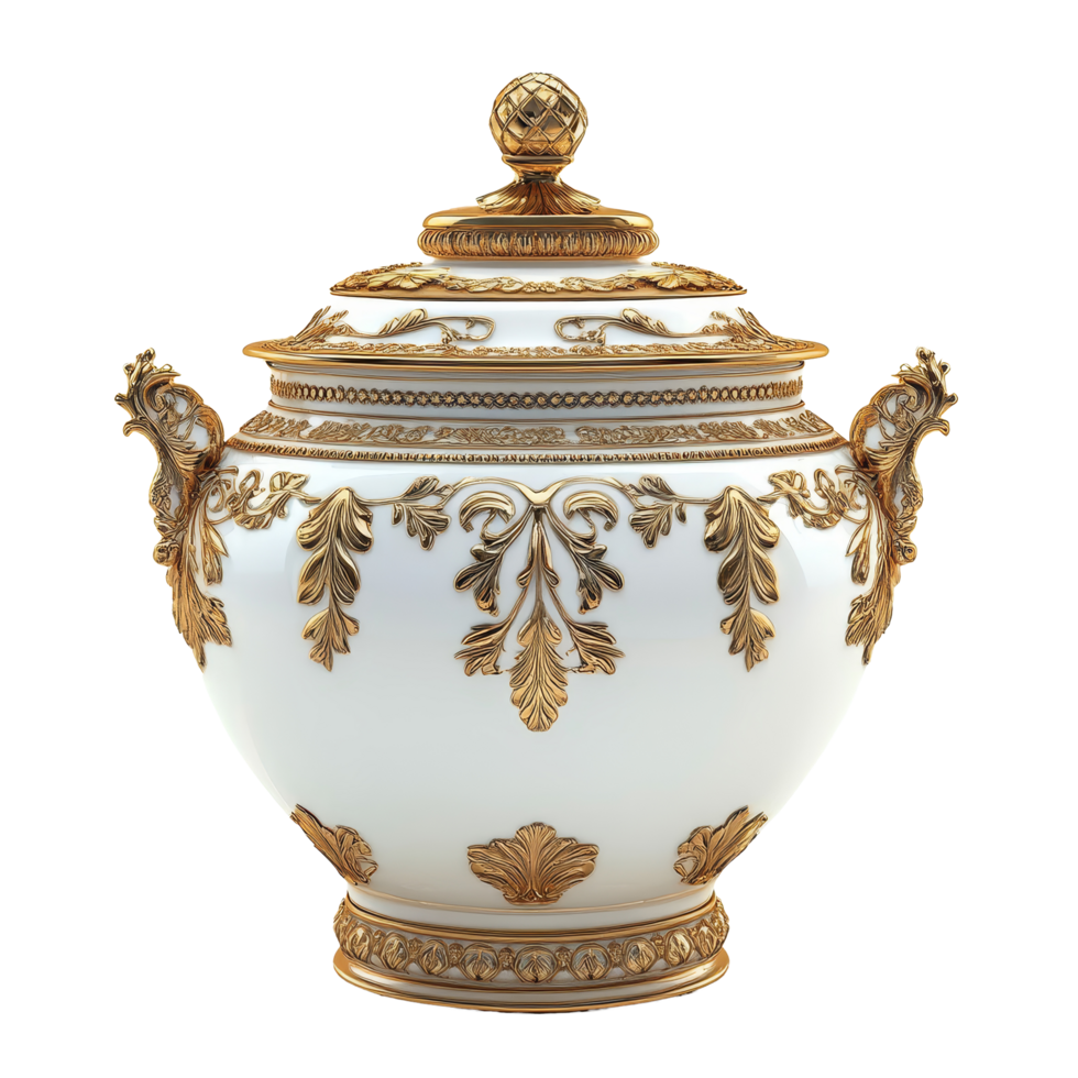 Elegant luxury pot featuring ornate gold detailing against a clean transparent background, ideal for sophisticated decor, Luxury pot on transparent background. Beautiful pot transparent background png