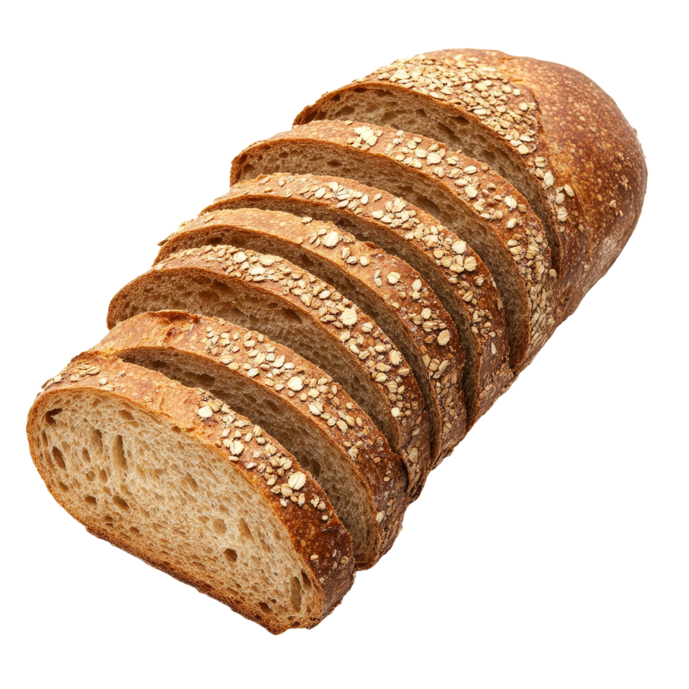 Freshly sliced whole wheat bread with oats on a clean transparent background for culinary use, bread on whole wheat bread isolated on transparent background png