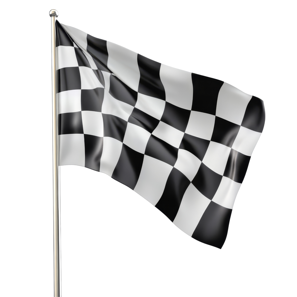 Checkered flag waving majestically against a transparent background, symbolizing victory in racing events and competitions, Checkered Flag Waving on transparent background png