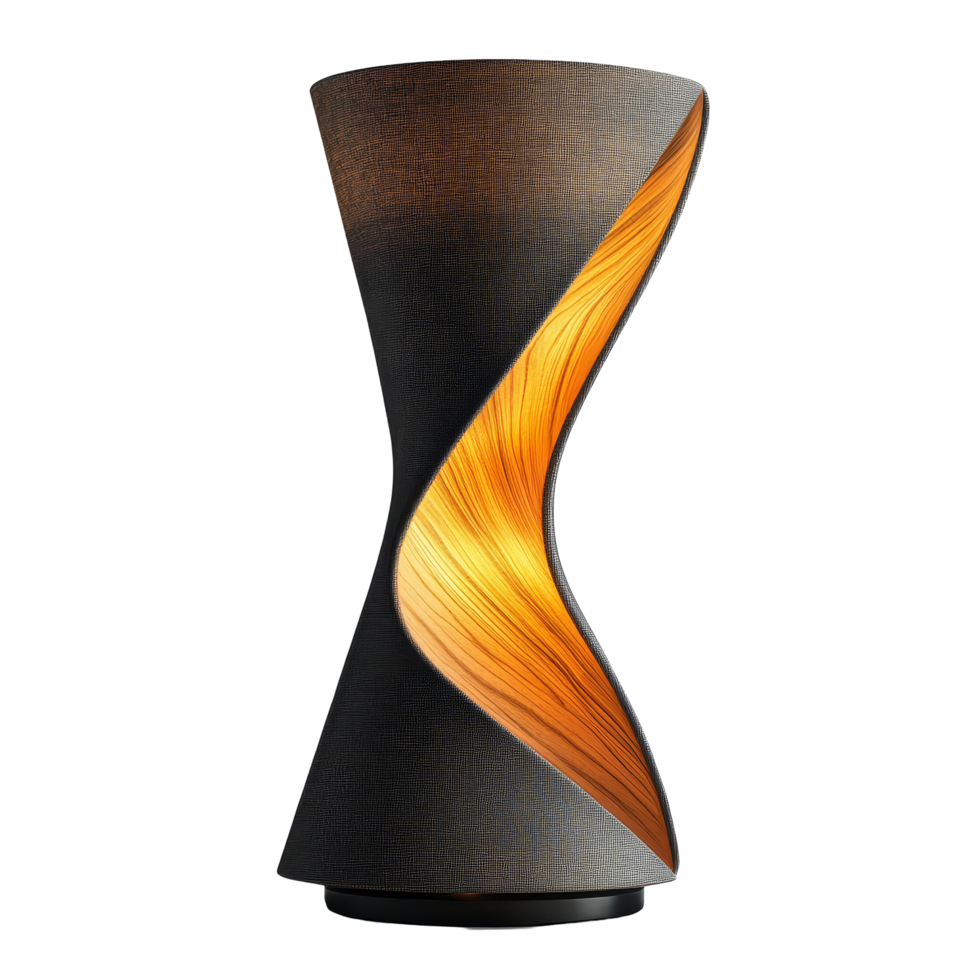 Modern lamp with a unique twisted design, glowing warmly, isolated on a transparent background for elegant simplicity, Modern lamp isolated on transparent background png