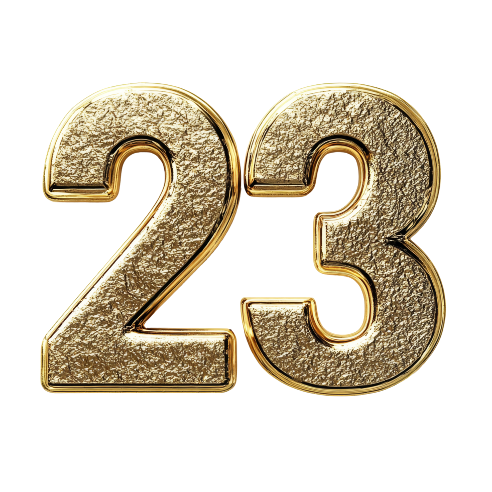Shiny golden number 23 isolated on a clean transparent background, symbolizing the upcoming year 2023 celebration, Number 2023 New Year isolated on transparent background png