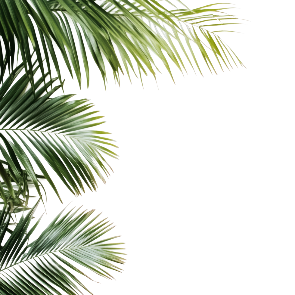Elegant green palm tree leaves gracefully arranged on a clean transparent background for a fresh aesthetic touch, frame picture with green leaf of palm tree on transparent backgroundfile png