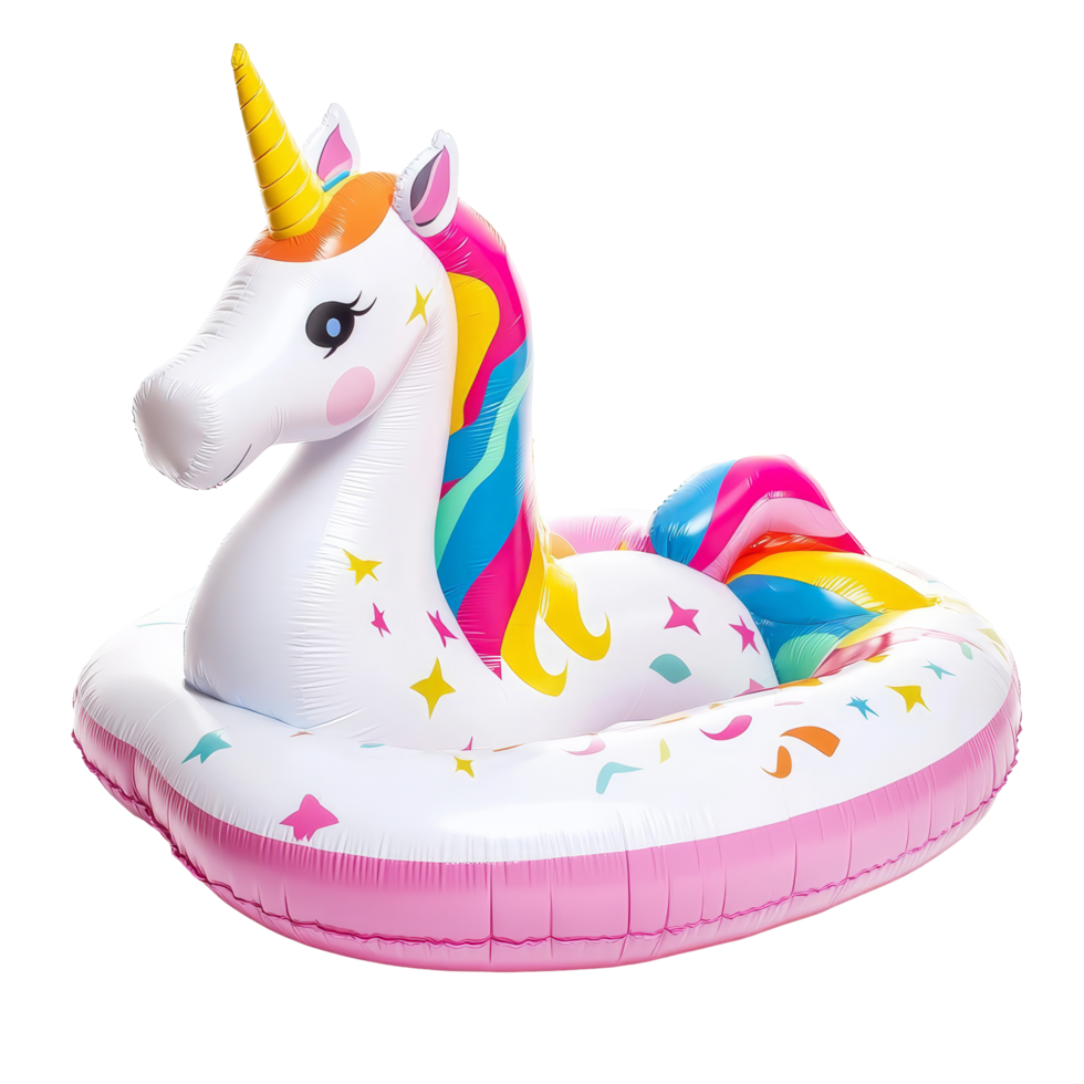 Colorful unicorn inflatable pool float perfect for summer fun by the pool or beach, Unicorn Inflatable Pool Float On transparent background png