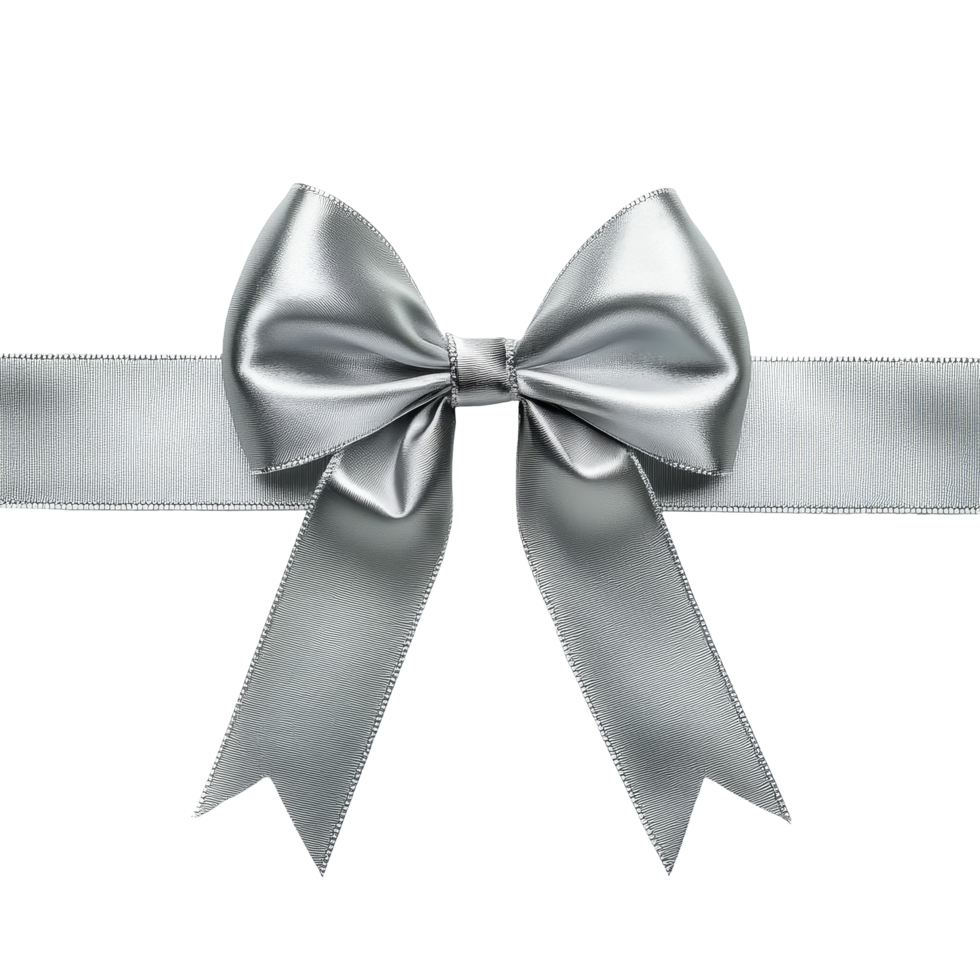A beautifully crafted silver ribbon with a bow elegantly placed on a transparent background, perfect for gift wrapping, silver ribbon with bow on transparent isolated on transparent background png
