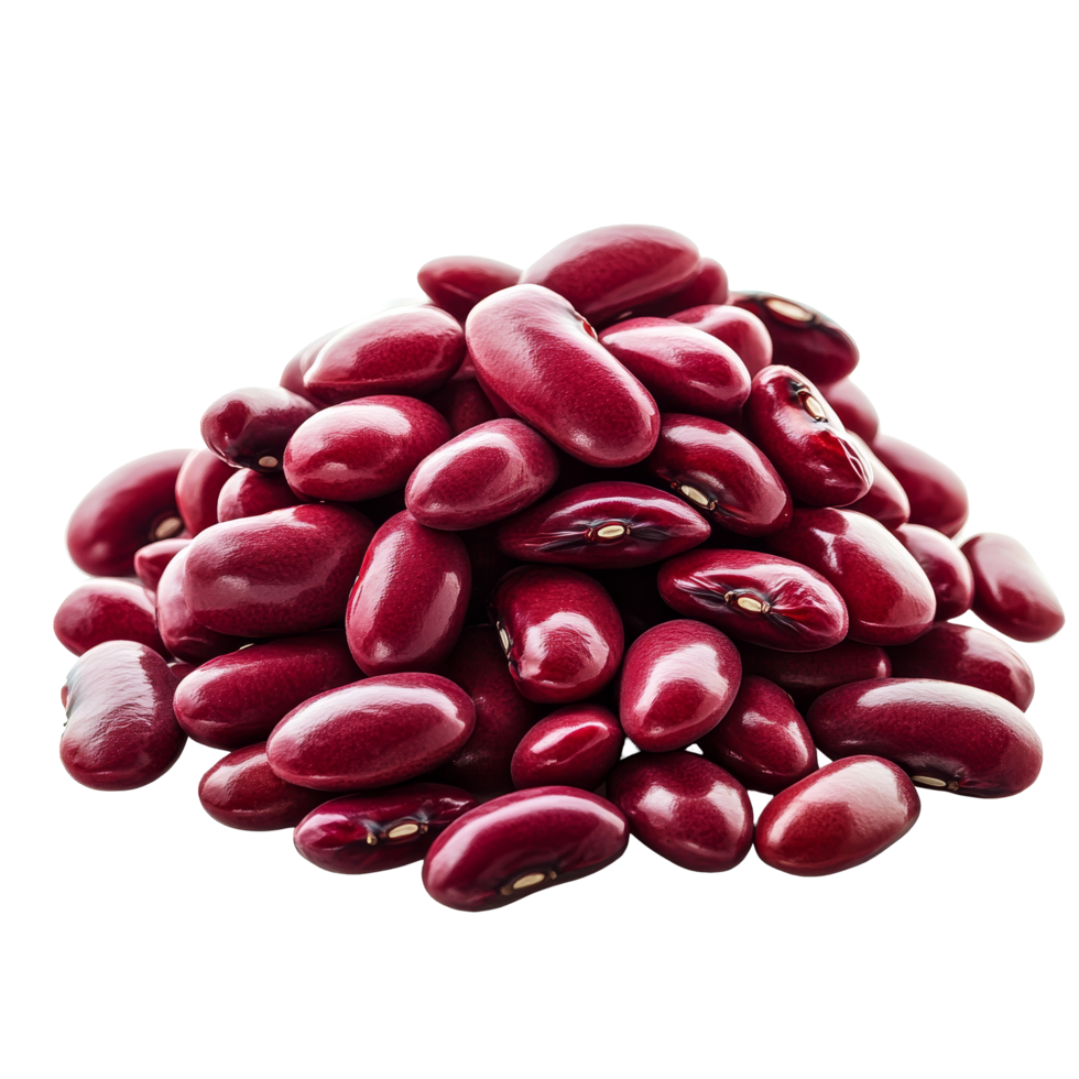 A heap of fresh red kidney beans isolated on a transparent background ready for cooking or meal preparation, Heap of red kidney beans isolated on transparent background png