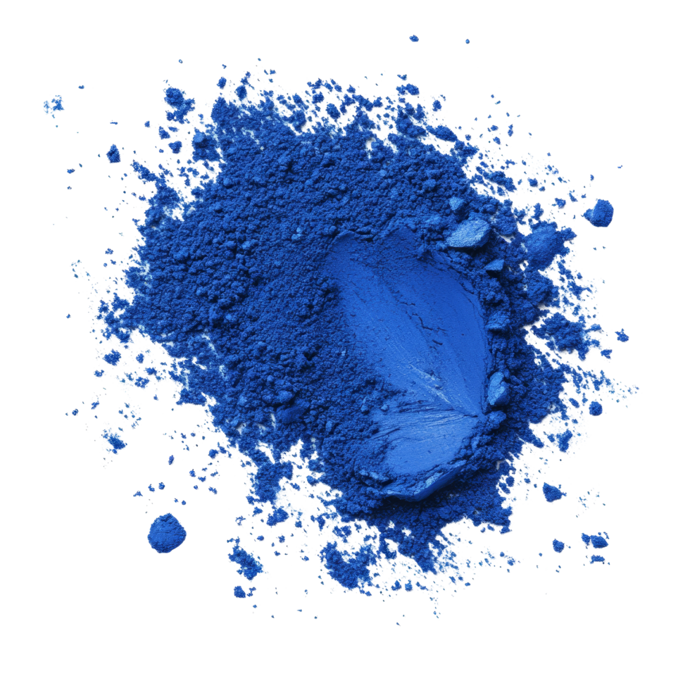 Vivid blue pigment powder spread on a clean transparent background creating a striking visual contrast, blue pigment powder isolated transparent background png