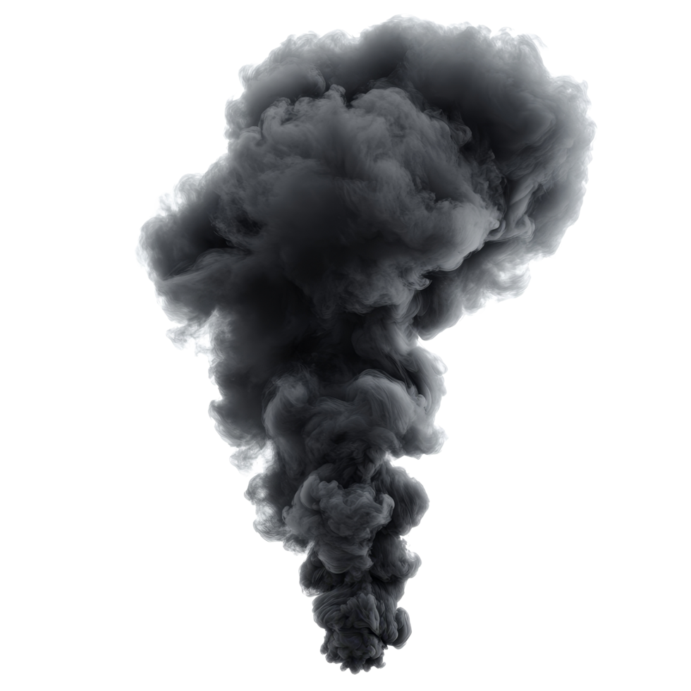 Black smoke swirling upwards against a transparent background, creating a dramatic atmospheric effect, black smoke or clouds isolated on transparent background png