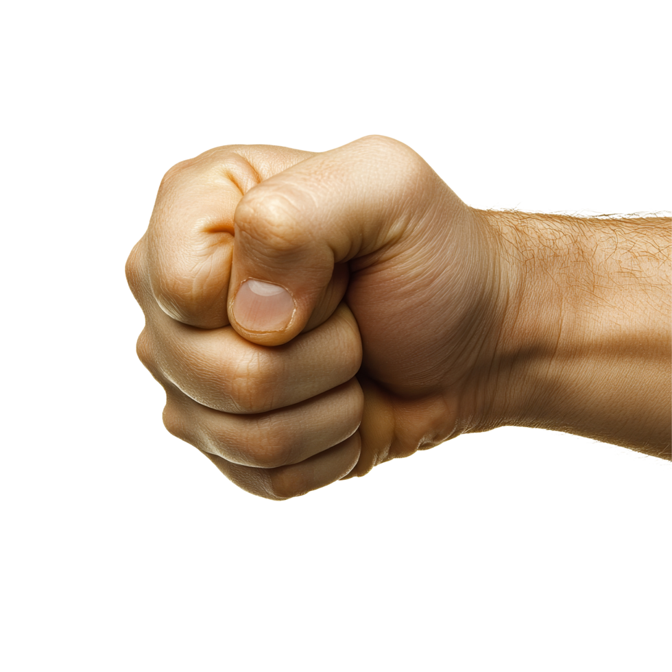 A strong fist extended forward in a side view against a transparent background, symbolizing determination and strength, Fist outstretched forward, side view, isolated on transparent background png