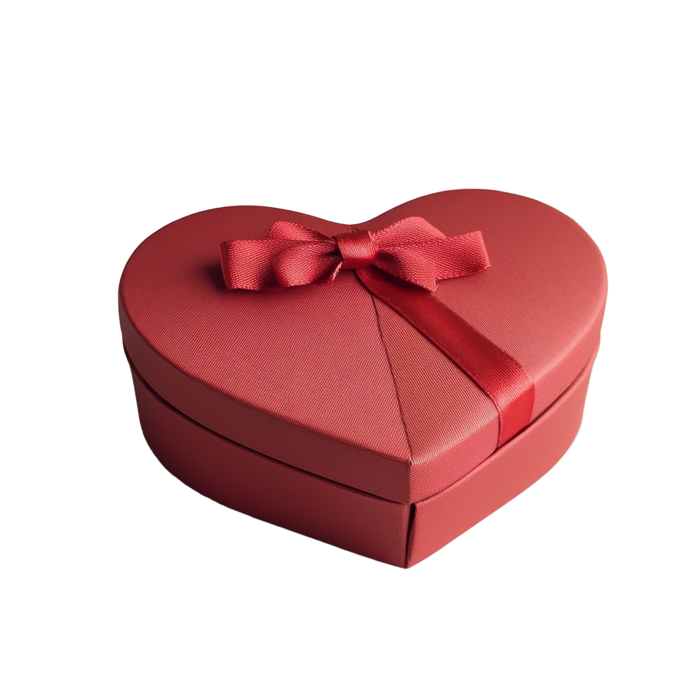 A red heartshaped gift box adorned with a ribbon sits elegantly on a light surface perfect for special occasions, Red heart shape gift box png
