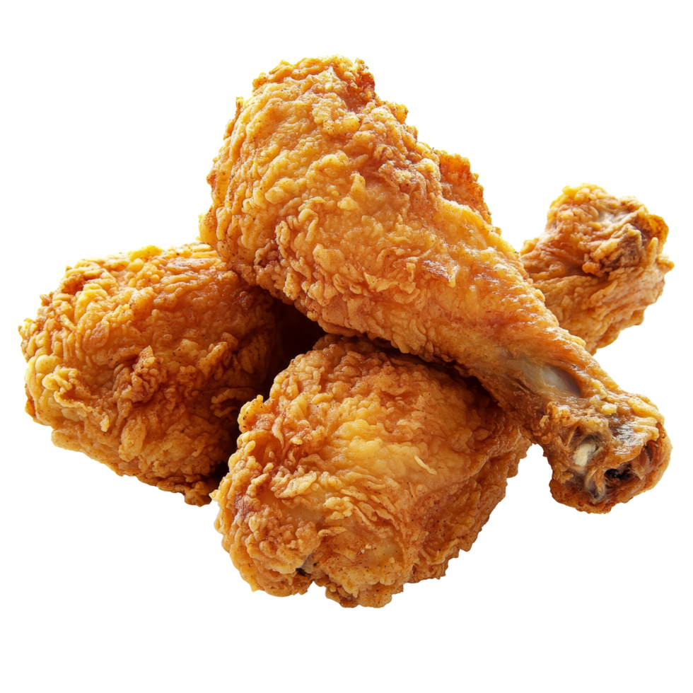 Crispy fried chicken pieces piled together on a transparent background for a tempting culinary delight, Fried chicken isolated on transparent background png