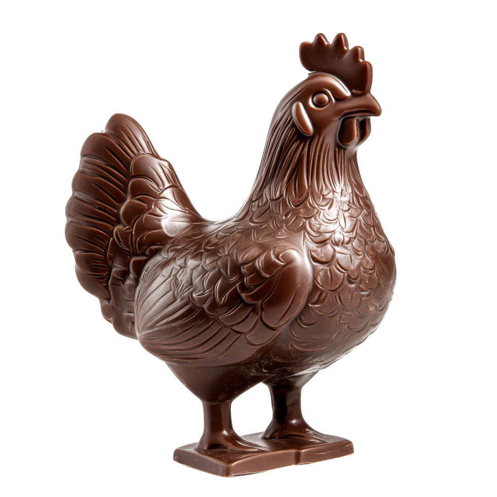 Chocolate hen figurine isolated on a transparent background showcasing its detailed design and rich color perfect for decoration or gifting, Chocolate Hen Isolated on transparent background png