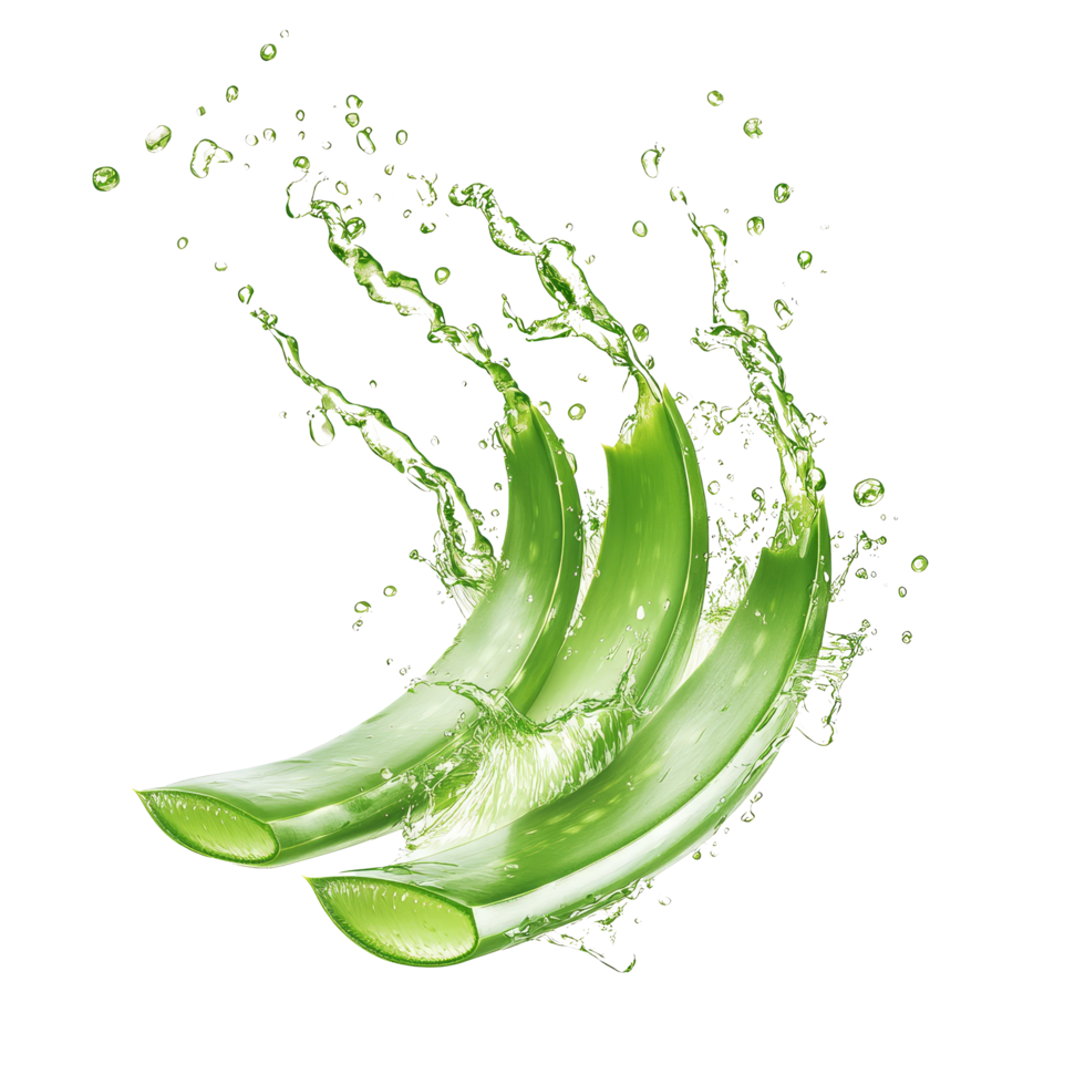 Aloe vera juice splashing dynamically in vibrant transparent color against a transparent background, Aloe vera juice splashing isolated png