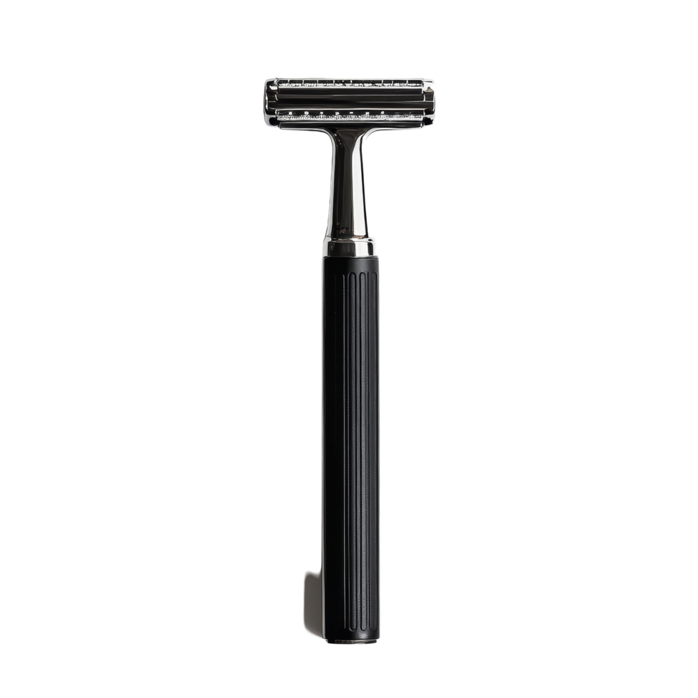 Elegant black safety razor resting on a clean transparent background for grooming enthusiasts, Black safety razor on transparent backgroundfile png