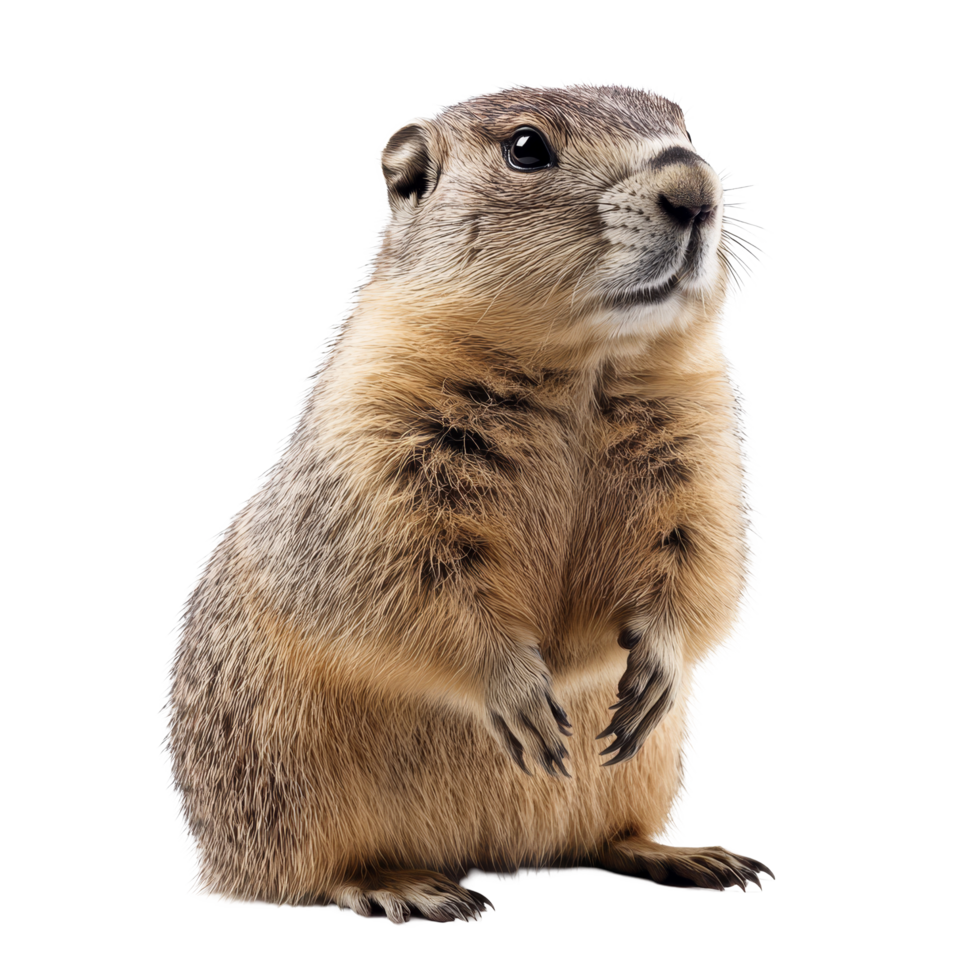 A curious marmot standing upright on a clean transparent background, showcasing its features in a natural pose, Marmot on transparent background png