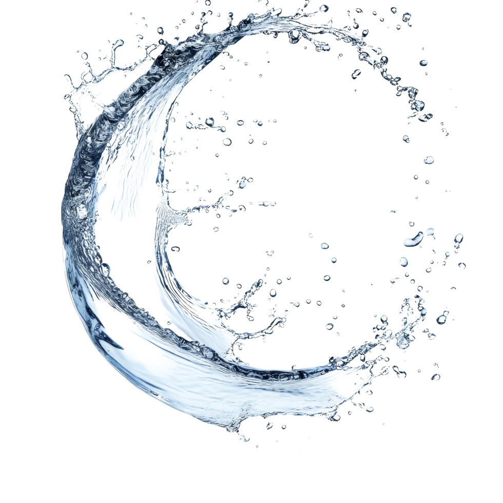 Dynamic curve of water splash captured in an isolated setting, showcasing fluid motion and elegance against a transparent background, Curve water splash isolated Stock Photo png