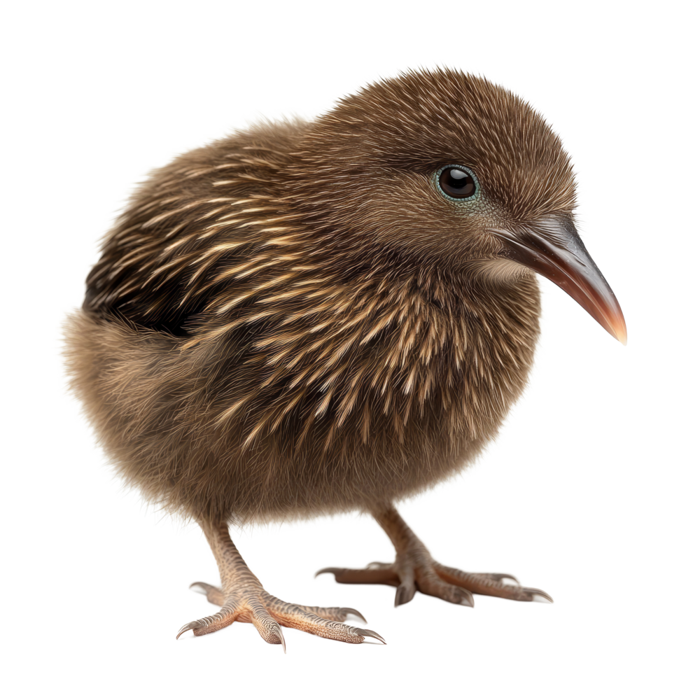 A young kiwi bird standing on a transparent background, showcasing its unique features and fluffy plumage in detail, kiwi dried on transparent background png