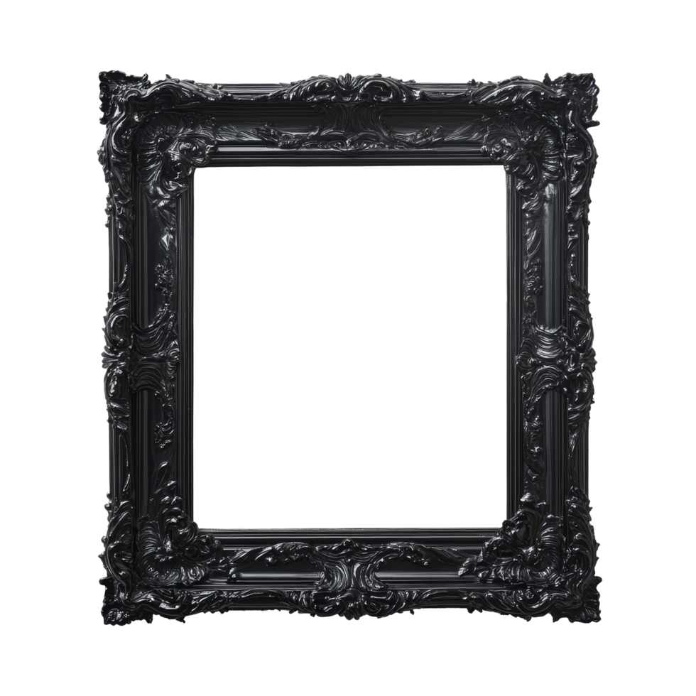Elegant black painting frame isolated on a clean transparent background for display of artwork, Black painting frame isolated on transparent background png