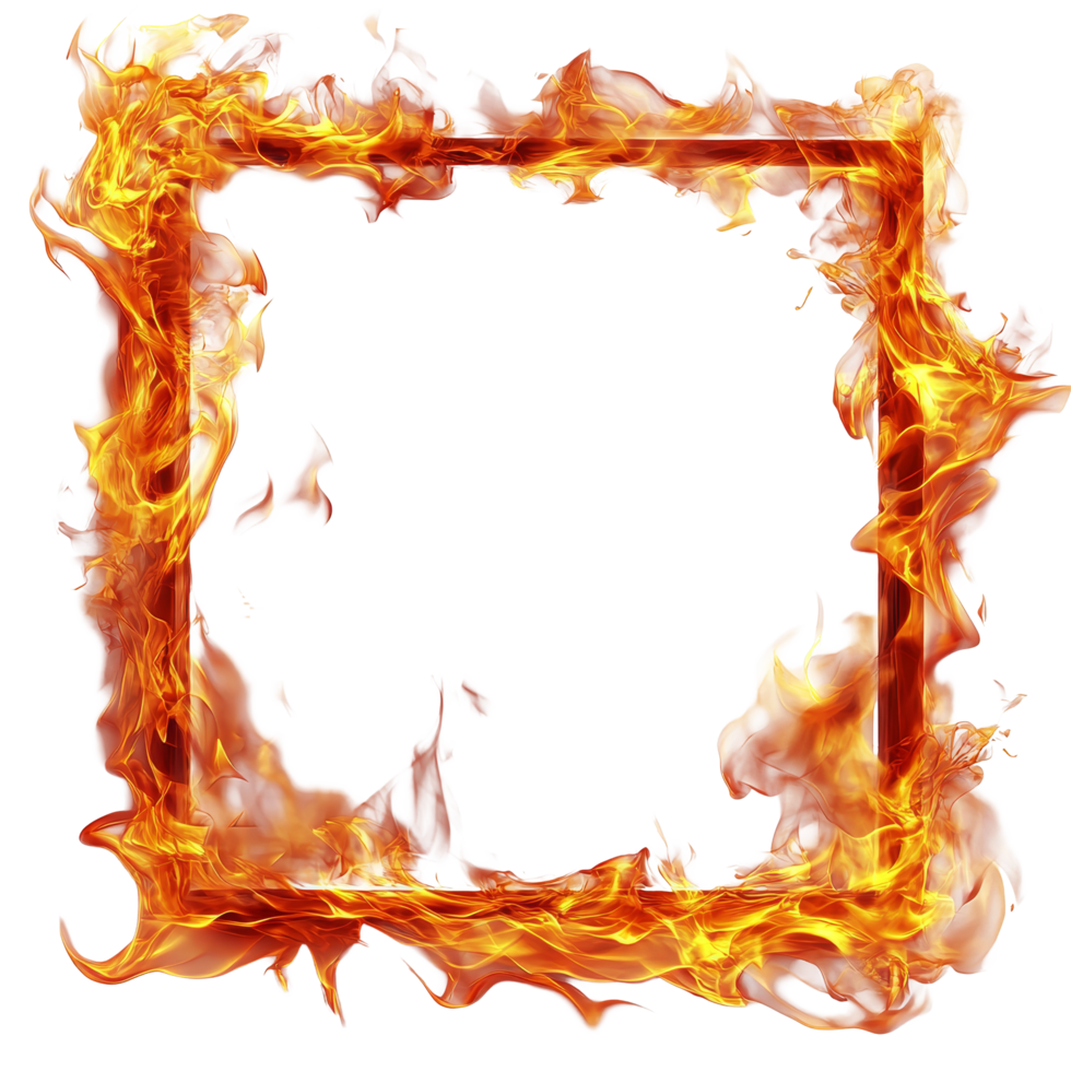 Vibrant flames create an isolated fiery border against a clean transparent background for striking visual impact, Flames at the Bottom Frame, Isolated on transparent background png