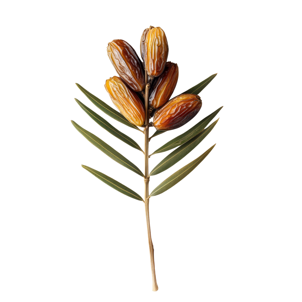 Beautiful dried date palm with leaves isolated on a transparent background for nature and culinary enthusiasts, dried date palm with leaf isolated on transparent background png