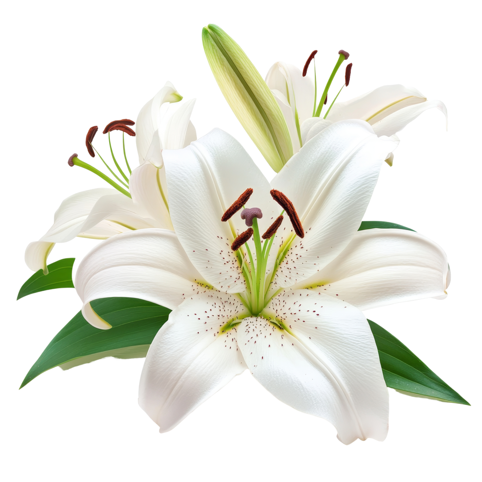 Elegant transparent lilies beautifully arranged on a soft transparent background showcasing natures delicate charm, lilies flower on transparent background png