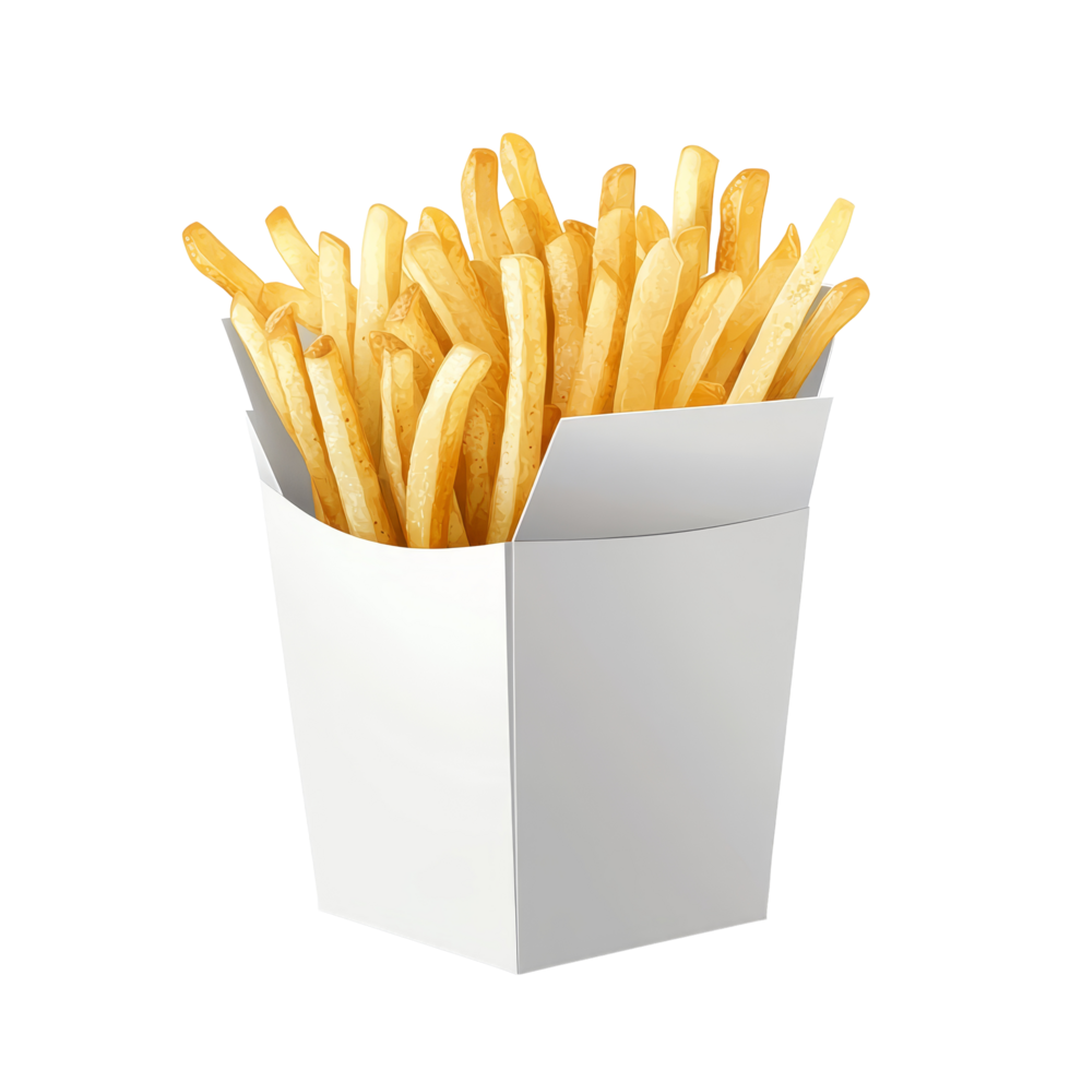 transparent paper box filled with golden french fries isolated on transparent background ready for serving or eating, transparent paper box for french fries isolated Stock Illustration png