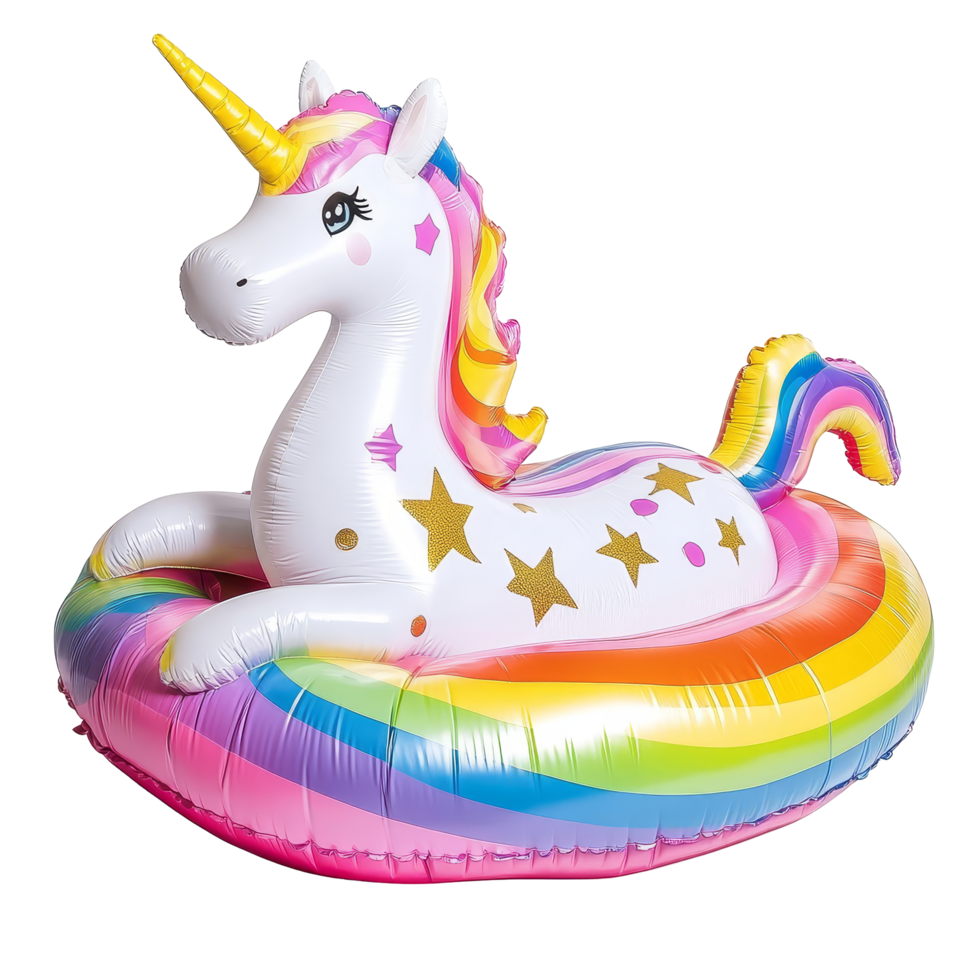 Bright unicorn inflatable pool float perfect for summer fun and relaxation on sunny days, Unicorn Inflatable Pool Float On transparent background png