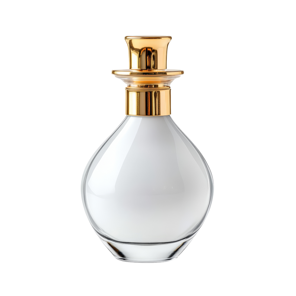 Small cosmetic bottle with a golden cap isolated on a transparent background for beauty and skincare presentation, small cosmetic bottle isolated on a transparent background png