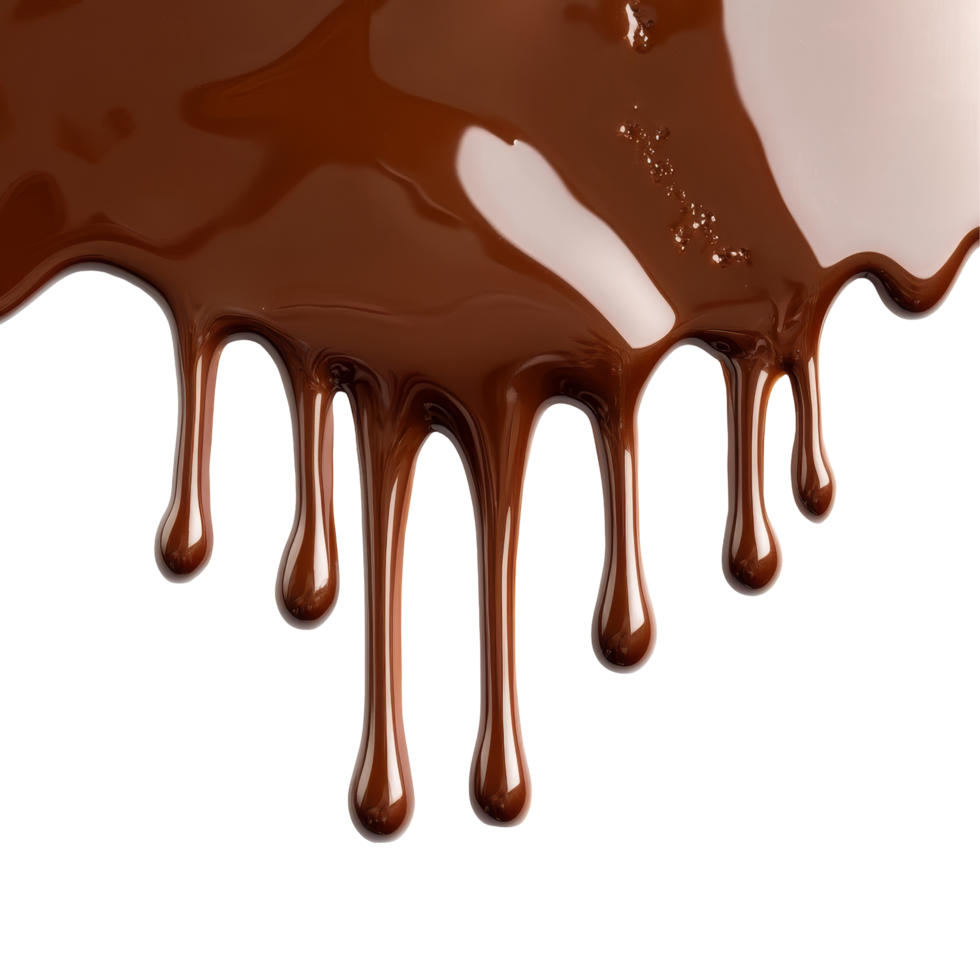 Melted chocolate oozing and dripping onto a clean transparent background, creating a delicious visual experience, melted chocolate dripping on transparent background png