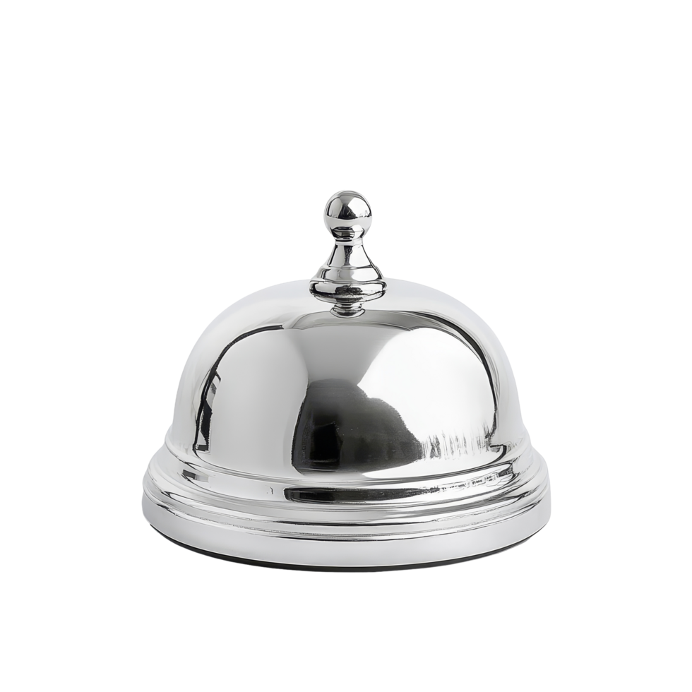 Silver desk bell on a transparent background for service calls in hotels or restaurants, silver desk bell isolated on transparent background or transparent backgroud png