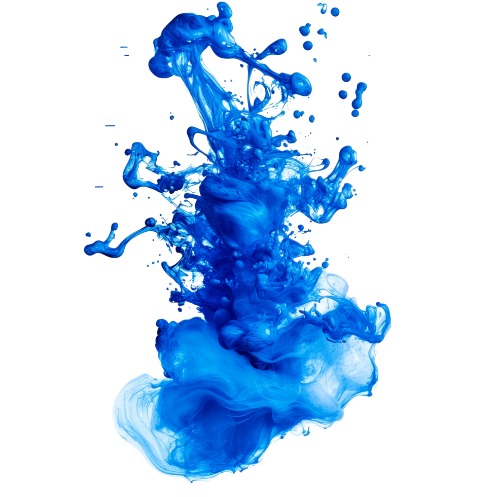 An isolated blue ink splash creates vibrant patterns against a transparent background, blue ink splash isolated on transparent background png