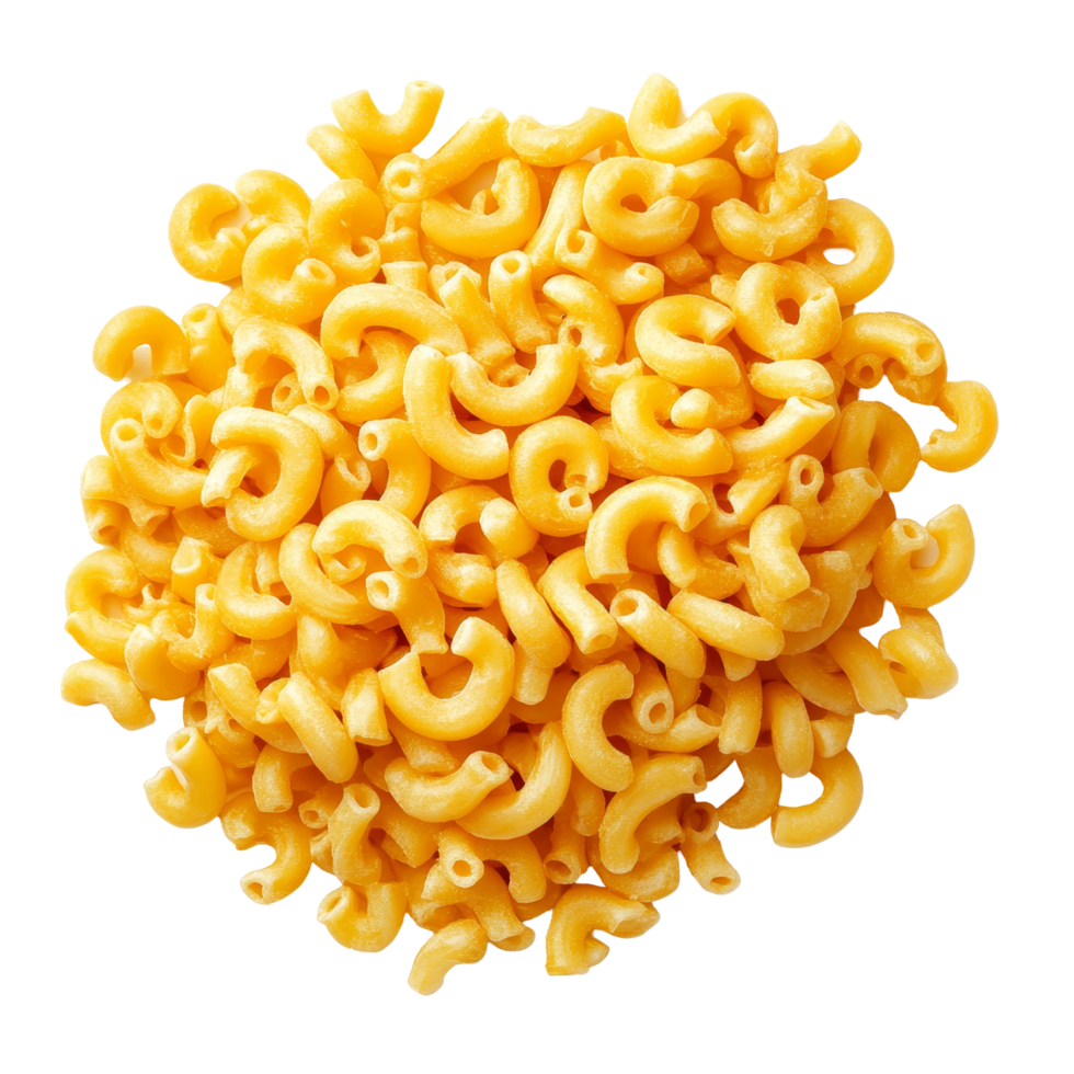 Dried elbow macaroni arranged on a plain transparent background for cooking and recipe inspiration, dry macaroni on transparent background png