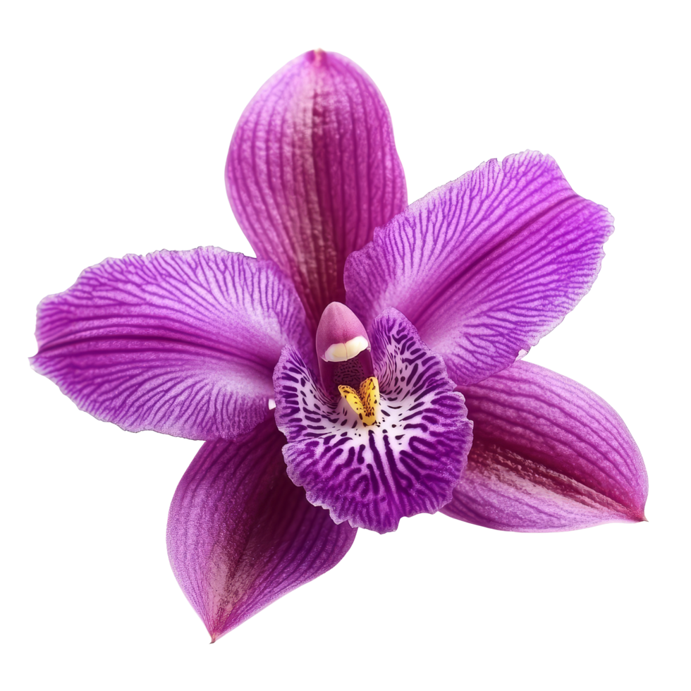 Stunning purple orchid flower blooming on a transparent background showcasing intricate details and vibrant colors, purple orchid flower isolated on transparent background png