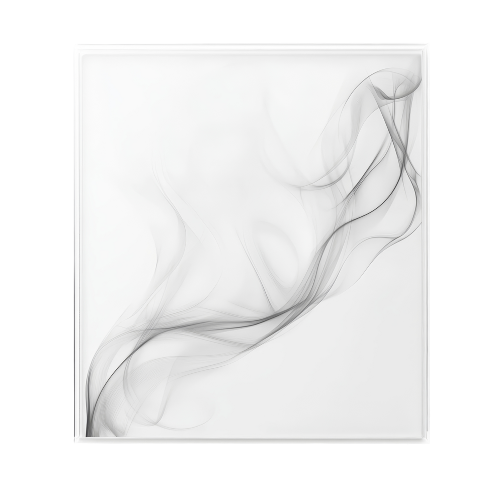 Elegant acrylic glass frame displaying flowing transparent smoke on a clean transparent backdrop, acrylic glass frame on transparent background png