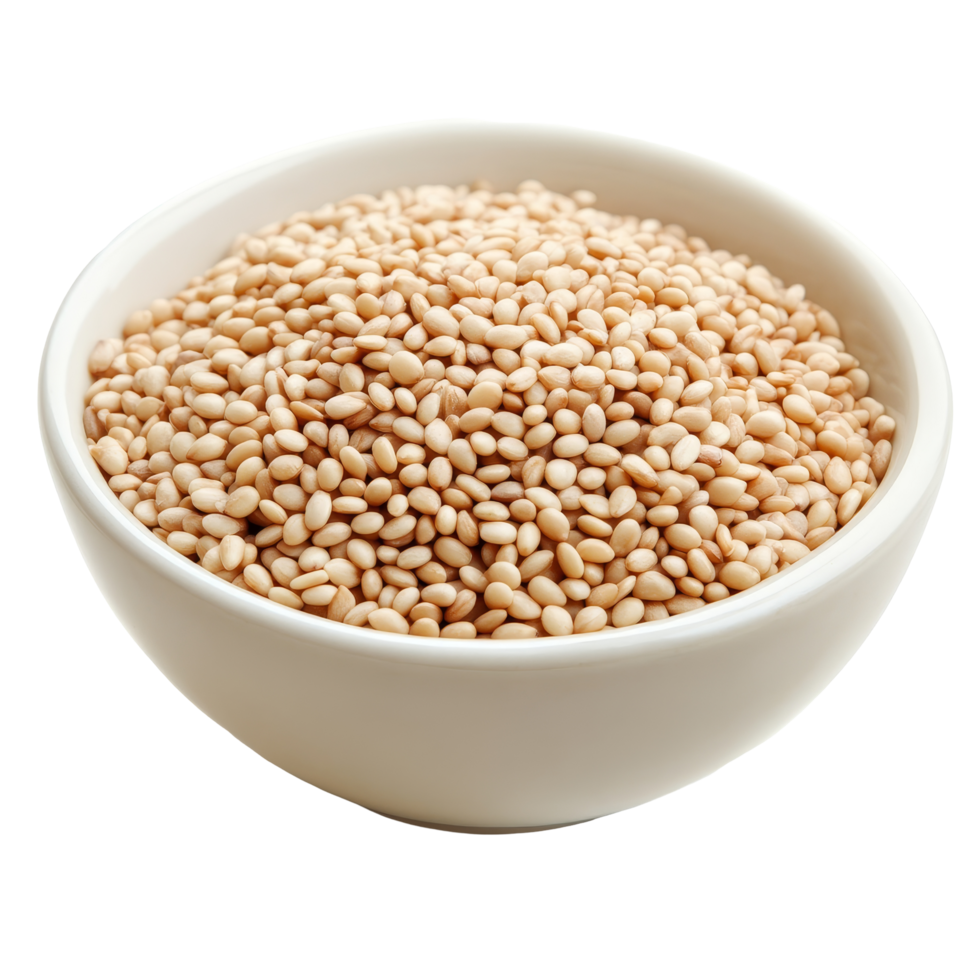 A bowl of sesame seeds against a clean transparent background for culinary and health applications, sesame in a bowl isolated on transparent background png