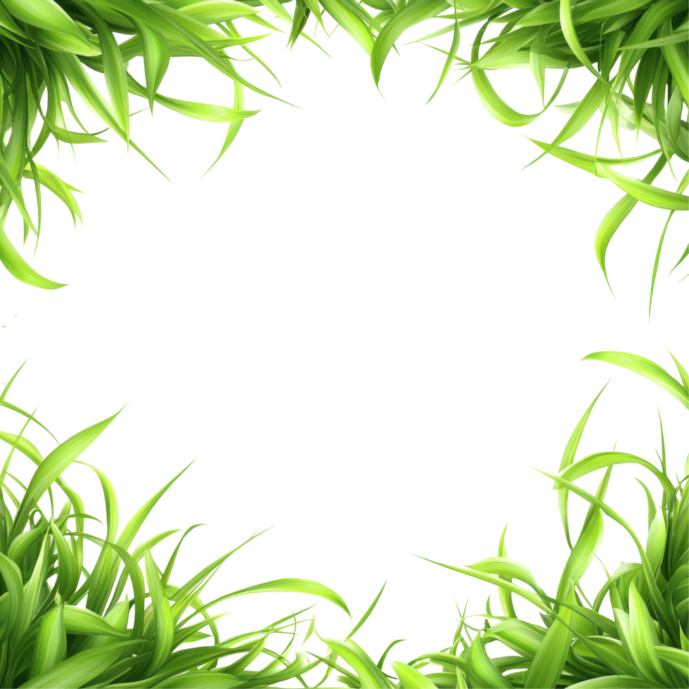 Stylized green grass border on a bright transparent background creating a fresh, natureinspired decorative frame, grass border stylized on transparent background png