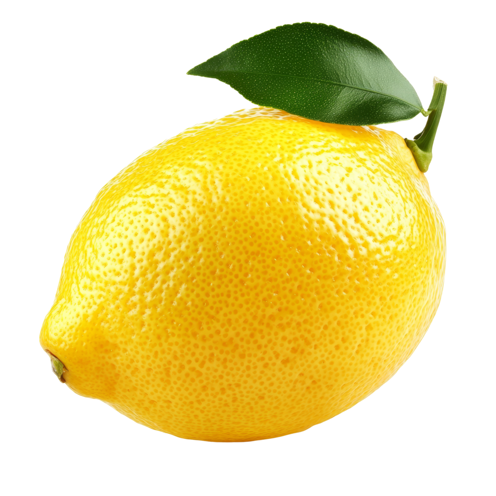 Fresh and vibrant lemon with green leaf against transparent background, perfect for culinary use or decoration, lemon isolated on transparent background png