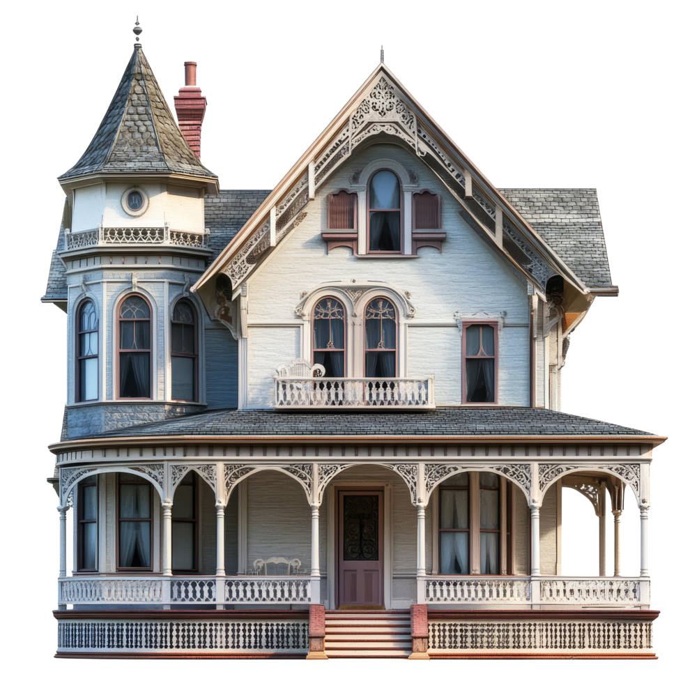 Beautiful historic Victorian house with intricate architecture set against a clean transparent background, historic house isolated on transparent backgroud png