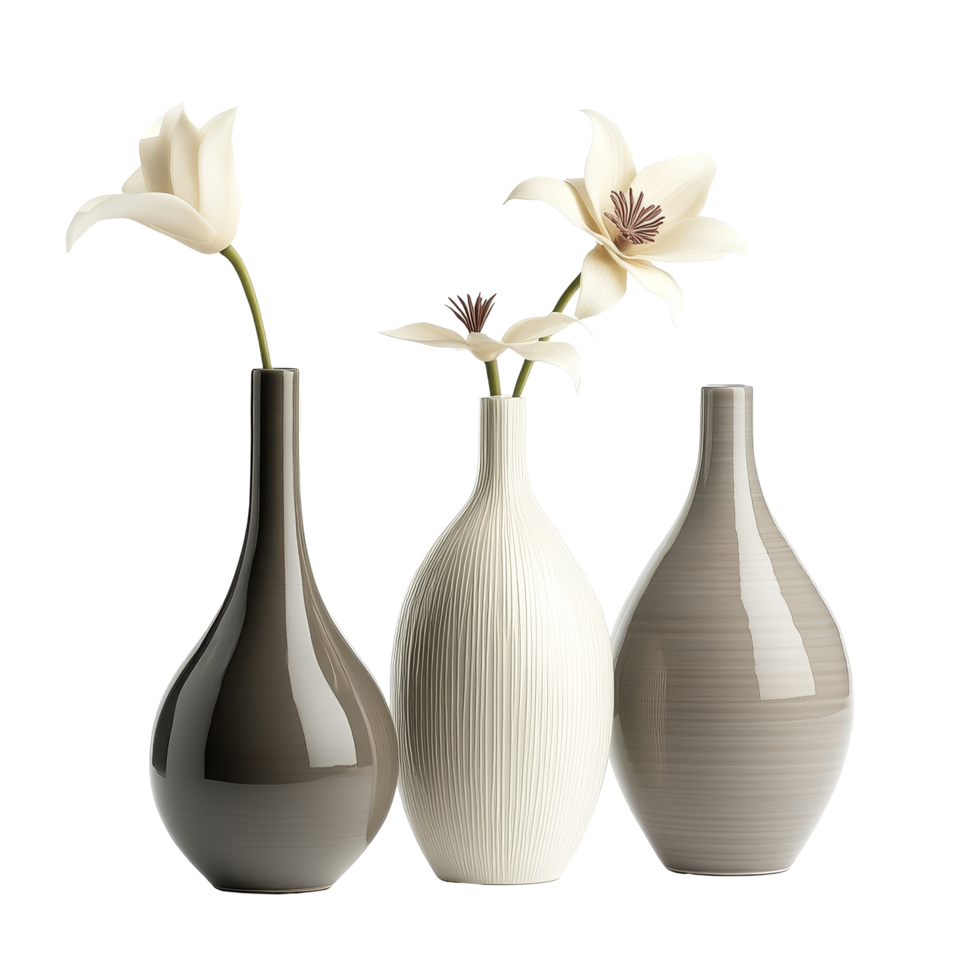 Elegant ceramic vases featuring modern and classic designs perfect for floral arrangements and home decor, Elegant Ceramic Vases, Modern and Classic Designs Isolated on transparent background png