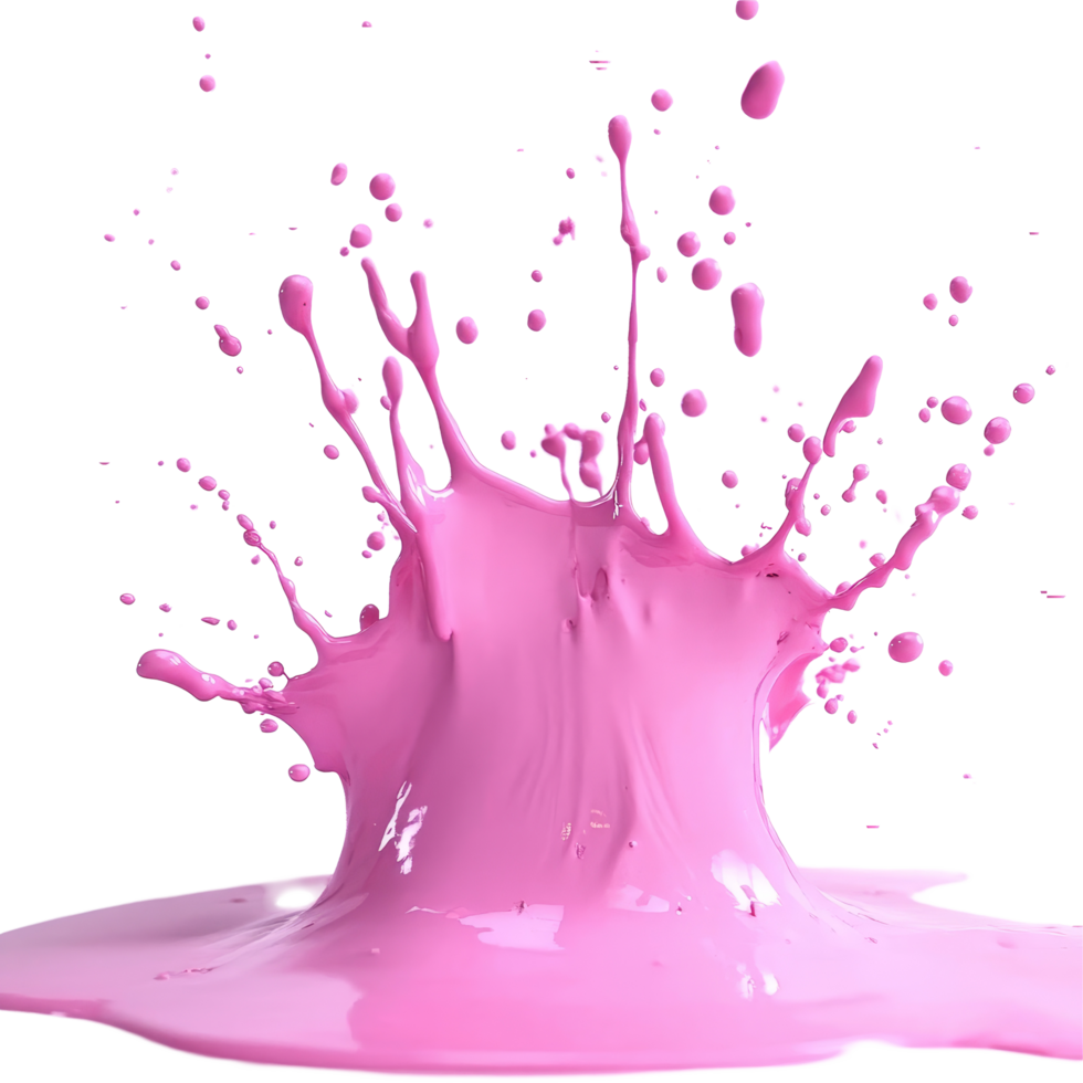 Vibrant pink paint splash creates energetic patterns against a clean transparent backdrop in a dynamic artistic expression, Pink Paint Splash on transparent background png