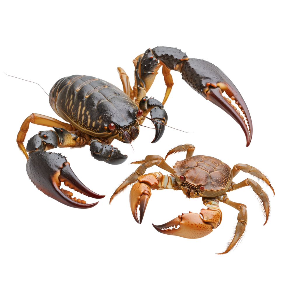 Scorpion and crab exhibit unique defensive postures on a transparent background, Scorpion and crab isolated on transparent background png